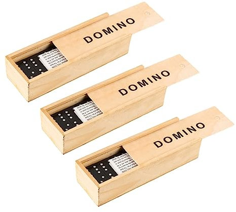 ZUNOXAZ Domino Dominosteine Holzbausteine Schwarz 3 Satz Mit Weißer Punktmarkierung Im Holzbox Reiseset Familienspiel Ab 3 Jahren Lernspielzeug