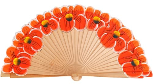 Glixoft Abanico Plegable De Madera De Estilo Chino, Pintura con Patrón De Flores, Abanico De Baile, Abanico Pintado a Mano, Elegante Actuación De Fiesta, Abanico De Mano, Decoración del Hogar, Regalo