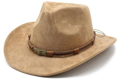 Cowboyhut für Männer und Frauen, breiter Rand, Outdoor-Suede-Hut, klassischer tanfarbener, künstlicher Suede-Cowboyhut für Männer und Frauen