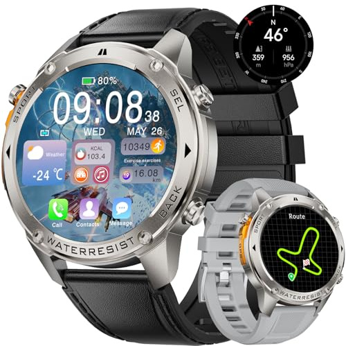 GPS Smart Watch for Men 1.43″AMOLED Always-on Display Bluetooth Call Smartwatch Male for Android iOS 600 mAh Big Battery,Compass,Pedometer,Heart Rate/Health Monitor,100+ Sport Mode,Black Silicone