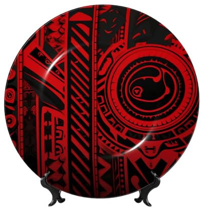 WLKSNBVD Assiette décorative en porcelaine anglaise de 15,2 cm, motif tribal noir et rouge, assiettes à dîner en céramique avec support de présentation, assiettes en porcelaine pour la maison, le