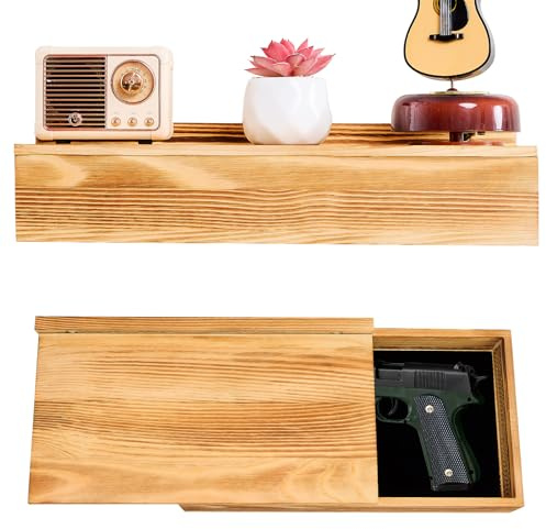 Hidden Gun Storage Shelf-14.4 x 7.7 x 2.75 Rustic Concealment Shelf Concealment Compartment Furniture Hidden Gun Safe Wall Decor for Home Security, Oak Color