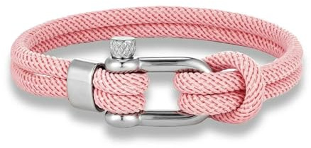 SLJYM - Pulsera minimalista náutica de cuerda de doble hebra de acero inoxidable en forma de U con hebilla de grillete para hombres y mujeres