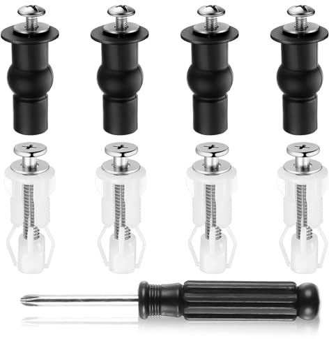 8 pcs toilet seat top‑fix fittings, screws & rubber plugs (black/white)