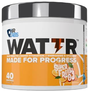 HR Labs WATTR™ Electrolyte Loaded Hydration Powder with Energising B Vitamins. 40 Servings, 320g, 7 Great Tasting Flavours (320g, Super Fresh OJ)