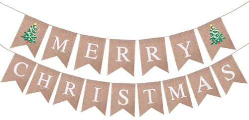 Merry Christmas Banner Girlande Frohe Weihnachten 5m Hängende Flaggen für Weihnachtsdeko, Heimdekoration