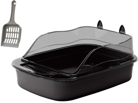 Maison de Toilette Bac À Litière pour Chaton, Toilettes Anti-éclaboussures, Côtés Hauts, Grand Bassin en Forme De Dessin Animé, pour Chat Chatons, Lapins(Black)
