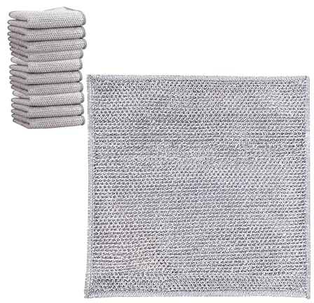 10 Piezas Paños de Alambre Multiusos, Paños de Cocina Metálicos Trapos de Microfibra Doble Capa Antirayaduras para Platos Húmedos y Secos, Trapos Limpiadores Reutilizables para Cocina Vidrio Acero