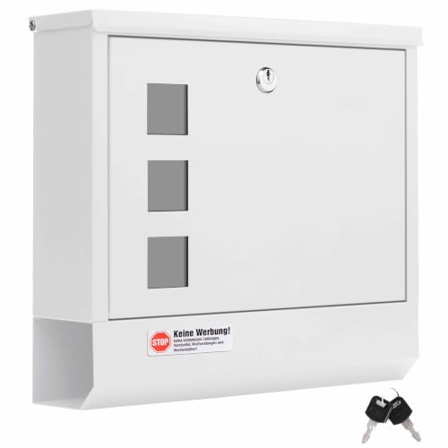 Zedelmaier XL Briefkasten mit Zeitungsfach,Postkasten Edelstahl,Weiß | Wandbriefkasten,DIN B5,Sichtfenster,Schloss mit 2 Schlüsseln,Verzinktes Blech,Einfache Montage,Mailbox,briefkasten günstig
