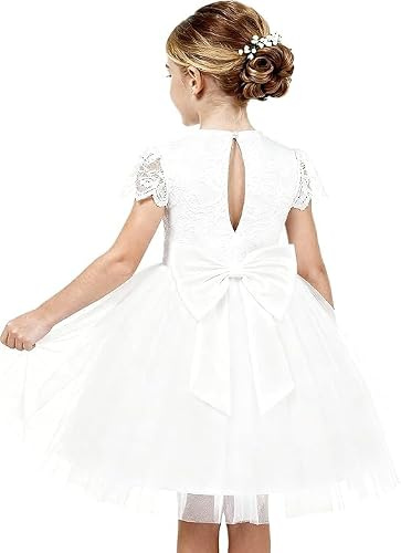 GRACE KARIN Girl Princess Tulle Dresses Short Sleeves Lace A-line Dress | Hits below knee,Contrast fabric design,Cap sleeves,Crew neck,Birthday,Wedding,Party