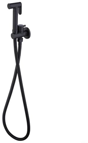 TONIXY Douchette de bidet à main pour toilettes, kit mural en acier inoxydable avec finition noire mate argentée et tuyau de 1,5 m (noir)