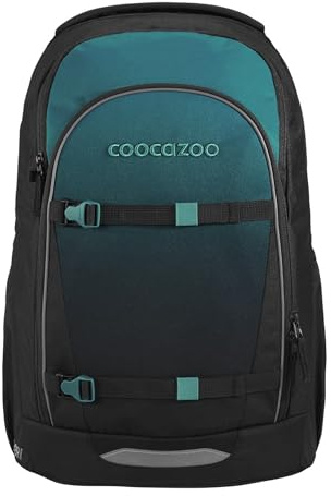 coocazoo Schulrucksack Every „Teal Shadows“, schwarz-blau, ergonomischer & anpassbarer Tornister, höhenverstellbar, mit Brustgurt & Hüftgurt, ab der 3. Klasse