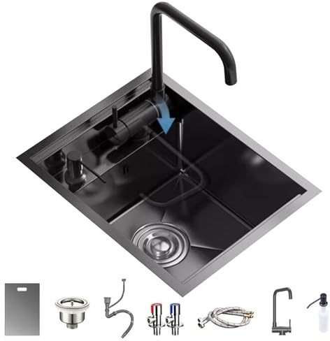 CSXSXAUO Lavamani Nascosto salvaspazio Rubinetto Pieghevole/Coperchio/Tubo di Scarico– Lavamani Compatto in Acciaio Inossidabile per casa, Ristorante, Bar, Camper e piccol