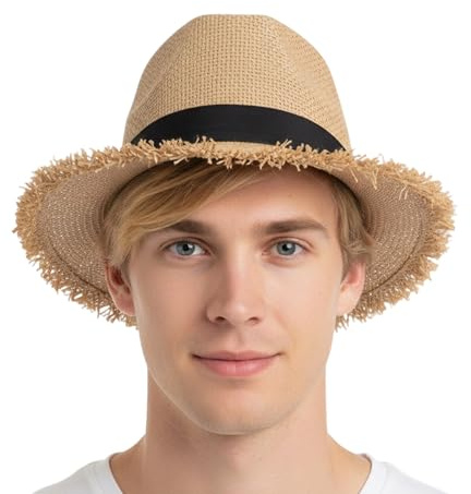 Cappello di Paglia da Uomo, 25 x 12 cm, Larghezza Tesa per Costumi, Traspirante, Leggera, Copricapo Classico in Stile Contadino, Festa in Piscina, Giardino, Carnevale, Escursionismo,