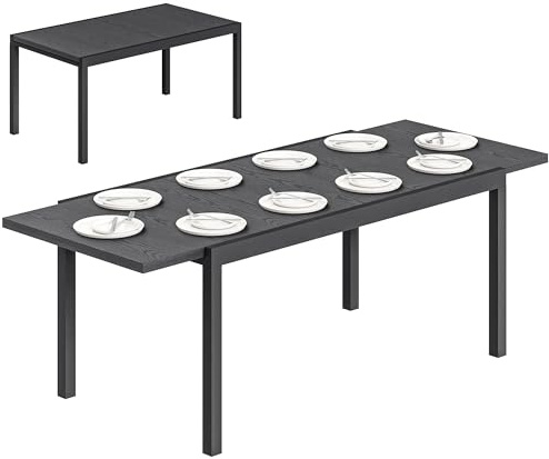 Outsunny Table de Jardin Extensible 154-214 cm Effet Bois Gris Anthracite