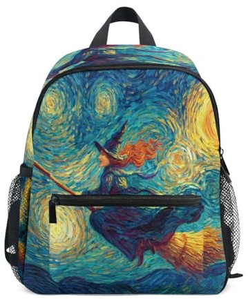 A Witch Flying on Broomstick Kid's Backpack for Boys Girls Toddler Preschool Backpacks Kindergarten Bookbag for 3-8 Y