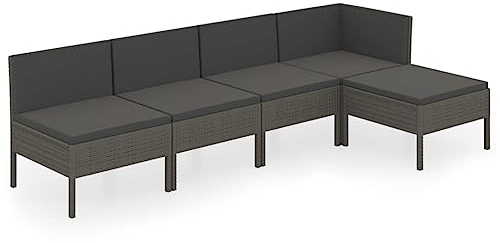 Qnhdfrt Garten Lounge Set 5-TLG. aus PE-Rattan, Gartenmöbel Sitzgruppe in Grau, modulare Loungegarnitur mit Auflagen in Anthrazit, Gartensofa für Terrasse und Balkon