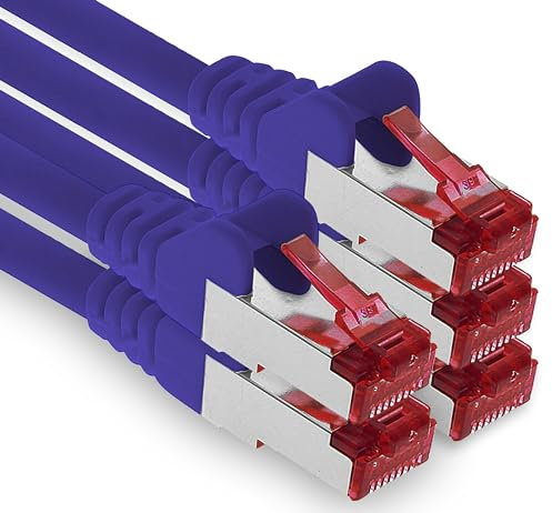 1aTTack.de - 5x 5m câble patch CAT6 S/FTP PIMF blindage CAT.6 câble réseau RJ45 câble Ethernet DSL LAN routeur commutateur modem panneau de brassage - violet - 5 pièces