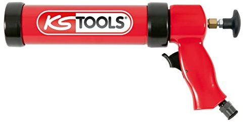KS Tools 515.3915 Pneumatische Silikonpistole, 310 ml, mit Kolben, rot | 400 ml Druckluft-Silikonpistole mit Kolben für Beutel/Zugluftstopper