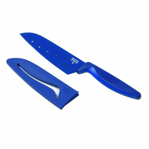 KUHN RIKON 22372 Messer Colori 2 Santokumesser klein blau ergonomischer Griff 28 cm Edelstahl antihaftbeschichtet m. Klingenschutz