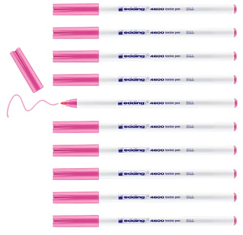 edding 4600 Textilstift - pink - 10 Stück - Rundspitze 1 mm - Textilstifte waschmaschinenfest (60 °C) zum Stoff bemalen - Stoffmalstift