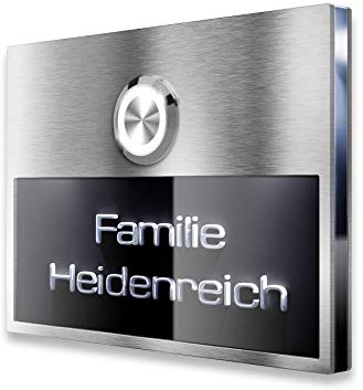 Metzler Türklingel Edelstahl V2A mit LED-Taster und CNC-Tiefengravur Schwarz 110x80 mm wetterfest einfache Montage modernes Design für Ein- und Mehrfamilienhäuser