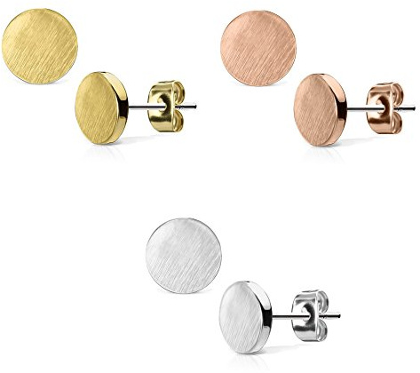 beyoutifulthings Damen 1 Paar Ohringe Ohrringe Set Stecker Edelstahl Chirurgenstahl Rund Round gebürstet Top silber roségold gold