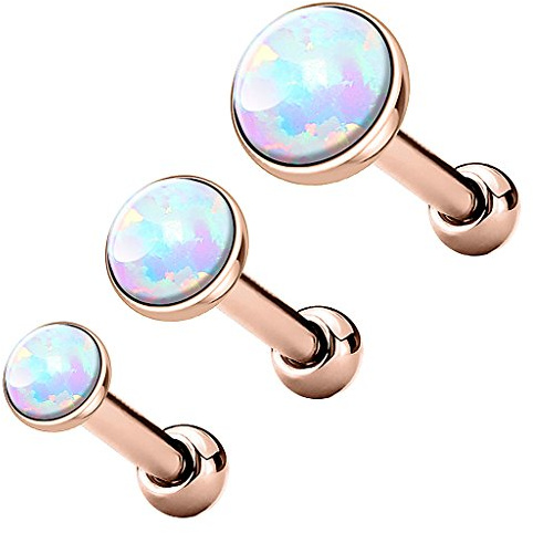 Piercingfaktor Tragus Piercing Helixpiercing Helix Ohr Cartilage Knorpel Stecker mit flachen Opal Steinen Rund