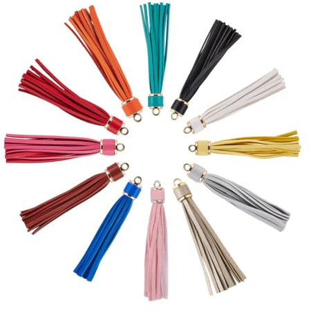 NBEADS 12 Stück Quaste Anhänger Schmuck Quasten Leder Quasten Für DIY Schmuck Zubehör Machen, Gemischte Farbe, 105×14 mm, Bohrung: 4 mm