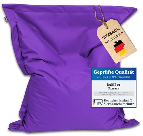 BuBiBag Sitzsack XXL 190x145 cm mit Füllung – Handgefertigt – Bean Bag Indoor & Outdoor – Riesensitzsack Lounge Gästebett Erwachsene – wasserabweisend – Lila