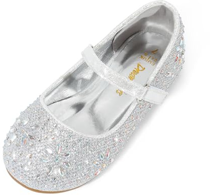 DREAM PAIRS Girls Dress Shoes Mary Jane Flats,Silver,6 Toddler