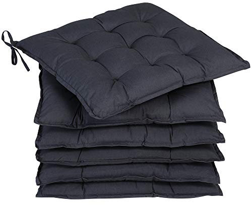 DETEX® Sitzkissen Stuhl 6er Set 55% Baumwolle Wasserabweisend 43x39cm Visko-Effekt Waschbar Stuhlkissen Sitzpolster Gartenstuhl Sitzauflage Anthrazit