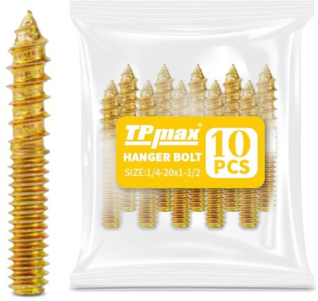 TPmax 10 Pack 1/4-20 x 1-1/2 Inch Hanger Bolts Double Headed Bolts Self-Tapping Screw Hanger Bolts for Furniture (1/4-20 x 1-1/2)