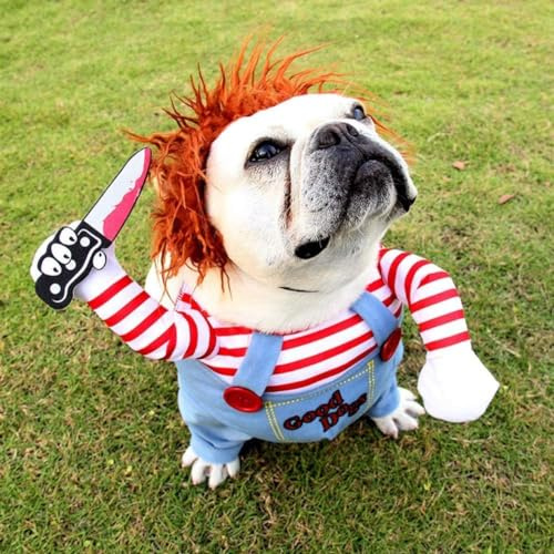 Bprtcra Vêtements pour Chien, Costume Cosplay pour Chien, Halloween et Noël, Rouge, L (68-88 cm), Polyester