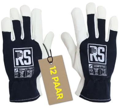 RS Arbeitshandschuhe 12 Paar Montagehandschuhe Ziegenleder Baumwolle Handschuhe Lederhandschuhe Mit Gummibündchen Schnittbeständig Präzise Größe 10 Comfo Tec
