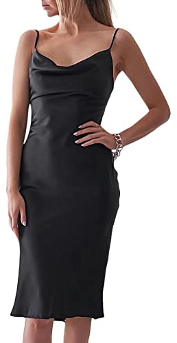 SOMTHRON Abendkleid Damen ärmellose Partykleid Rückenfrei Spaghettiträger Satin Kleider Figurbetontes Wickelkleid Cocktailkleid Leopard Wellenpunkt Sommer Swing Strandkleid(BL,S)