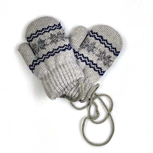 iNszkoos Enfants Gants D'hiver Mitaines Unisexes Chaudes Tricot Flocon de Neige avec Ficelle de Cou Gants Chauds en Peluche Ski Snowboard Camping Gants pour Garçon Fille Bébé Enfants Âge 0-3 Ans