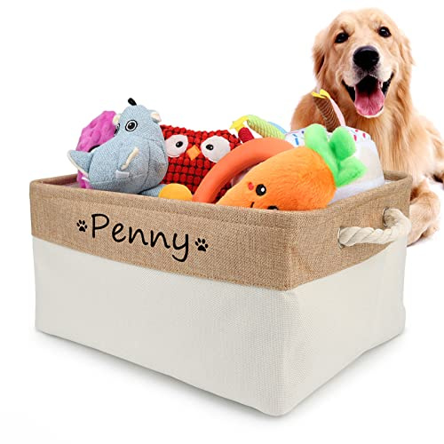 PIANG GOUER Aufbewahrungskorb für Hundespielzeug, Mit personalisiertem Kosenamen Faltbare rechteckige Aufbewahrungsbox für Organisation Katzen und Hundekleidung, Spielzeug(Beige，S)
