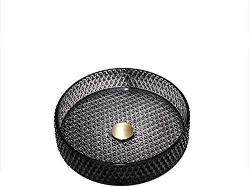 Ksunun Waschbecken Modernes Design Kristallglas Aufsatzwaschbecken Runden Aufsatz Waschschale mit Messing Wasserablauf und Montage Ring, Handwaschbecken für Bad,Schwarz