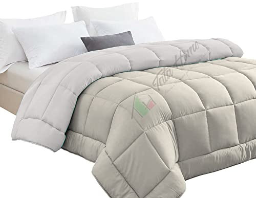 Tata Home Trapunta Invernale Tinta Unita Double Face Matrimoniale Imbottita 350 gr/mq Piumone Caldo Letto 2 Piazze 260x260 cm Bicolore Panna Tortora Mod. J