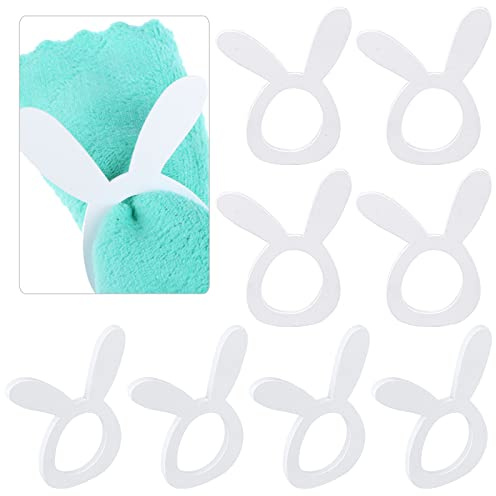 Vanproo 8 Pieces Easter Bunny Napkin Rings, Easter Rabbit Ear Wood Napkin Rings Handmade White Bunny Napkin Ring Holders for Easter Decor Dinner Weddings Parties Table Decor (CL-665)