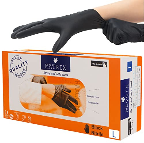 Einweghandschuhe Einmalhandschuhe | Nitril Handschuhe Gummihandschuhe Einweg Handschuhe | Puderfrei Latexfrei Nitrilhandschuhe (L, Schwarz, 100)
