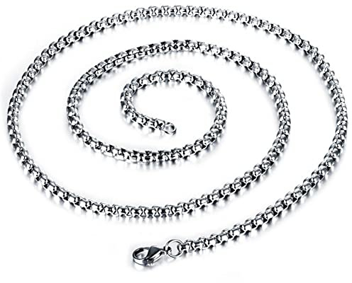ANIEJUFI Square Rolo Chain Necklace Stainless Steel Round Box Link Chains for Pendant Men Women Jewelry Silver 3.5mm 28 Inches