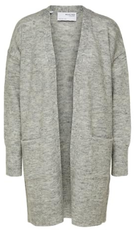 SELECTED FEMME Damen Slflulu New Ls Knit Long Cardigan B Noos Strickjacke, Light Grey Melange, L EU