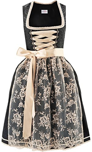 Dirndlspatz Midi Dirndl Damen schwarz aus Exklusiver Kollektion inkl. Spitzenschürze