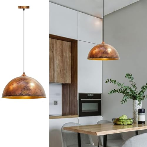 bamyum Pendelleuchte Esstisch 2 Flammige Vintage Ø30 cm Kupferfarbe Handgemalte, E27 Hängelampe Wohnzimmer, Küchenlampe Hängend, Esstischlampe