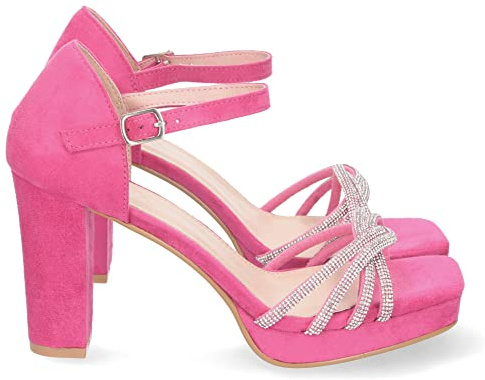 shoes&blues.es Sandalia de Tacon para Mujer, Comodo, Palas con Strass, y Cierre de Cremallera, Primavera Verano 2023