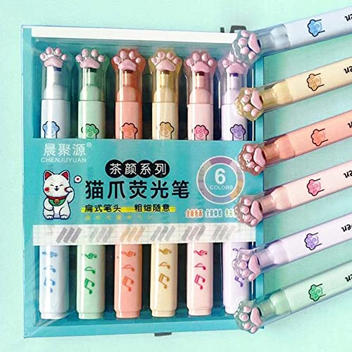 JOMPENS 6pcs / 6 couleurs chat griffe Fluorescent set créatif enfants Étudiant marqueur Bureau école marqueur fournitures papeterie mignon (Multicolore 6 pièces)
