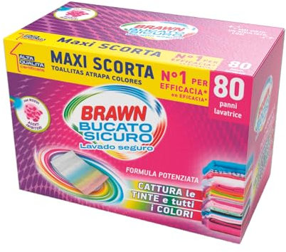 Brawn Bucato Sicuro Foglietti Acchiappacolore, Con Agenti Inibitori Cattura le Tinte e i Colori, Confezione da 80 Foglietti