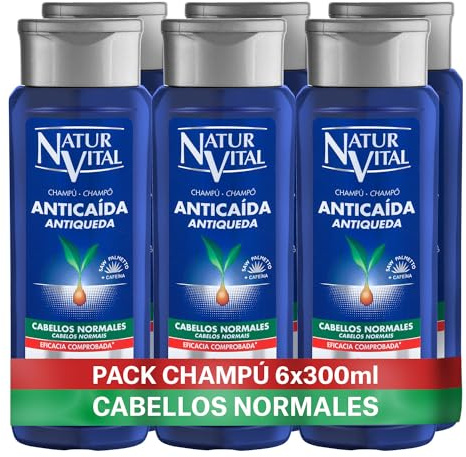 NaturVital 6-pack anti-fallande schampo, utan parabener, färgämnen och silikoner, naturligt schampo för normalt hår, stimulerar hårväxt för män och kvinnor, 6 x 300 ml